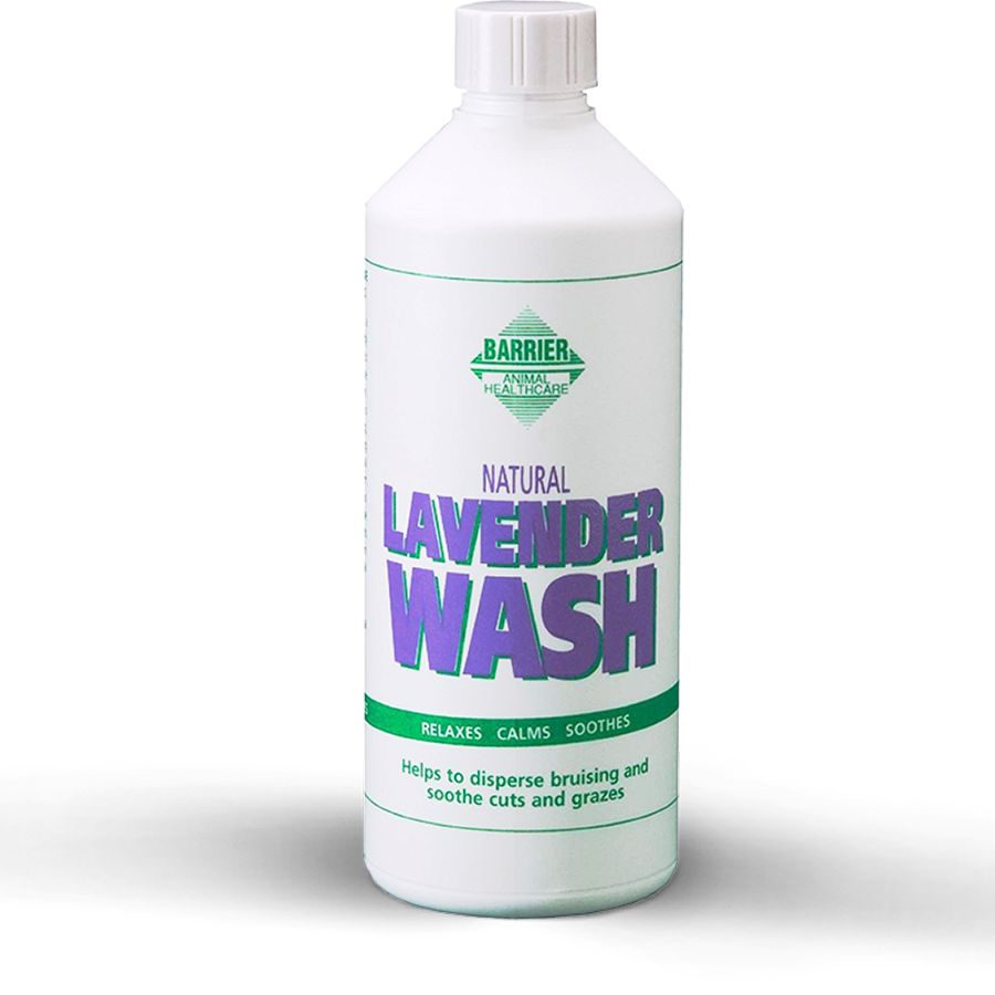 Bottle of Barrier Lavender Wash for horses on a white background