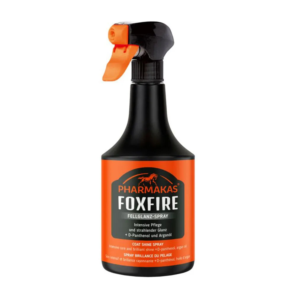 Pharmakas Foxfirecoat shine spray bottle on a white background