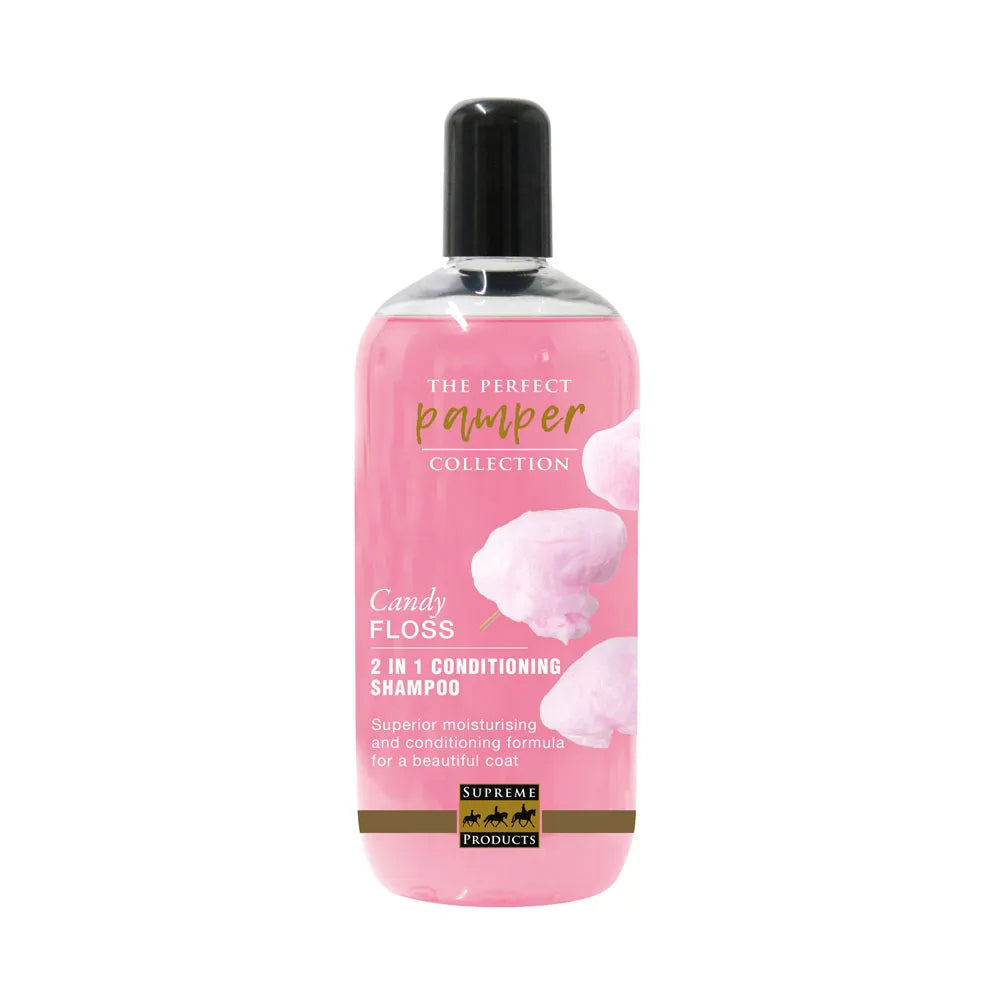 Supreme Products candy floss horse shampoo bottle on a white background