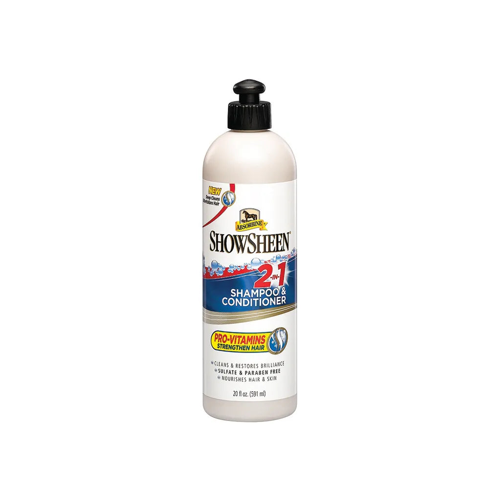 Absorbine ShowSheen horse shampoo and conditioner bottle on a white background