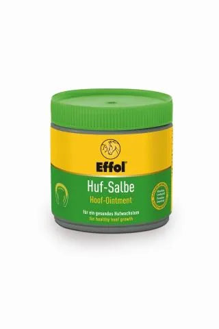 Jar of Effol Hoof Ointment for horses with green lid on a white background