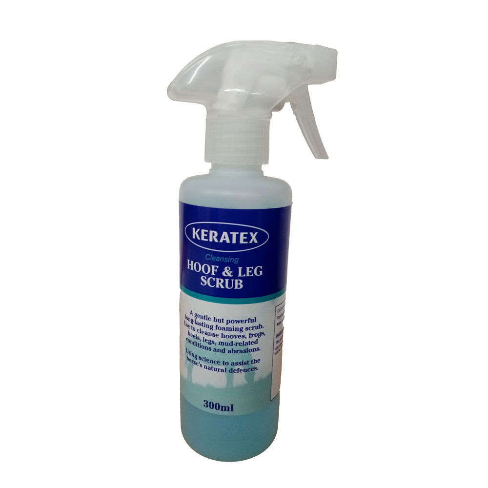 Keratex Hoof & Leg Scrub spray bottle on a white background