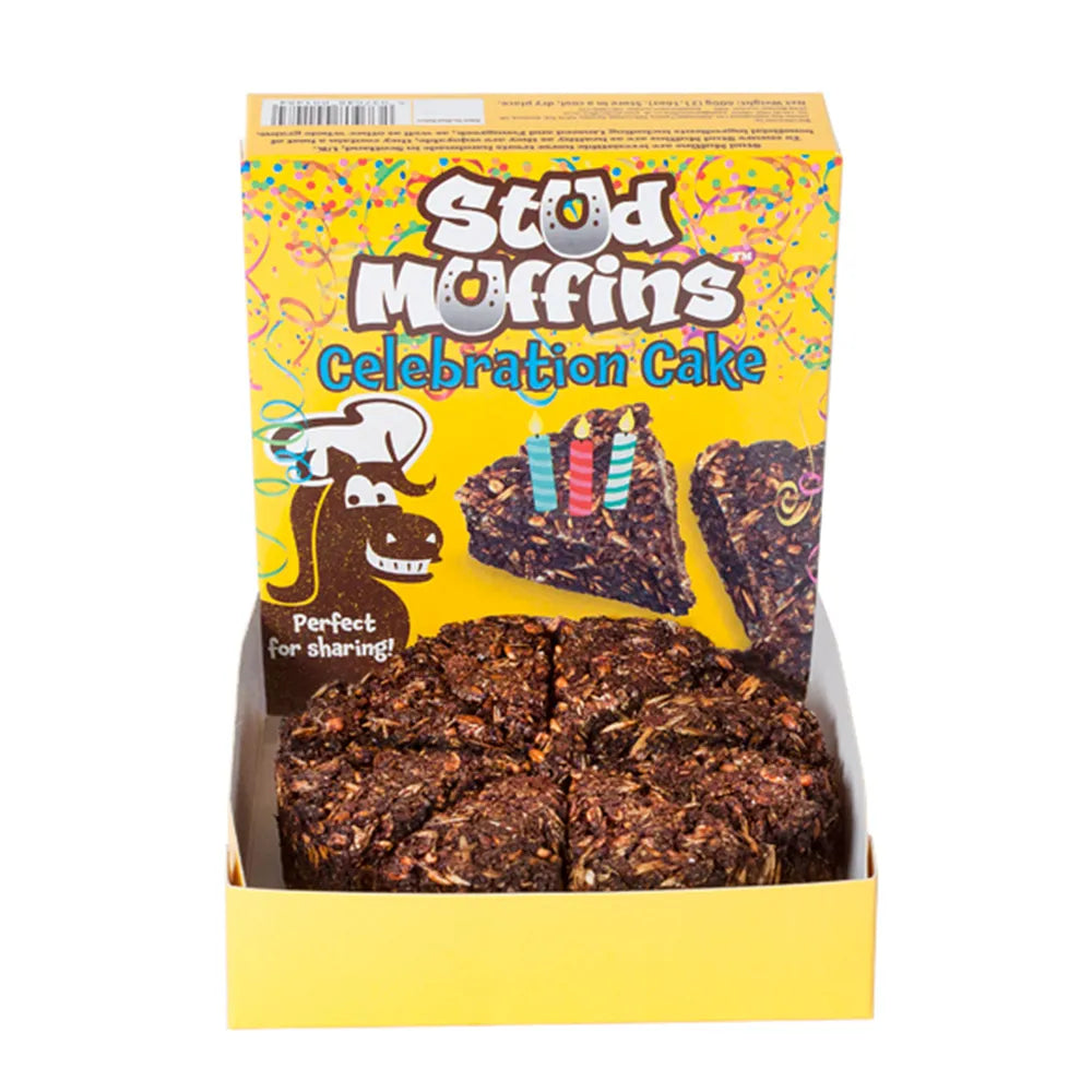 Box of Stud Muffins Celebration Cake  for horses with yellow and brown design