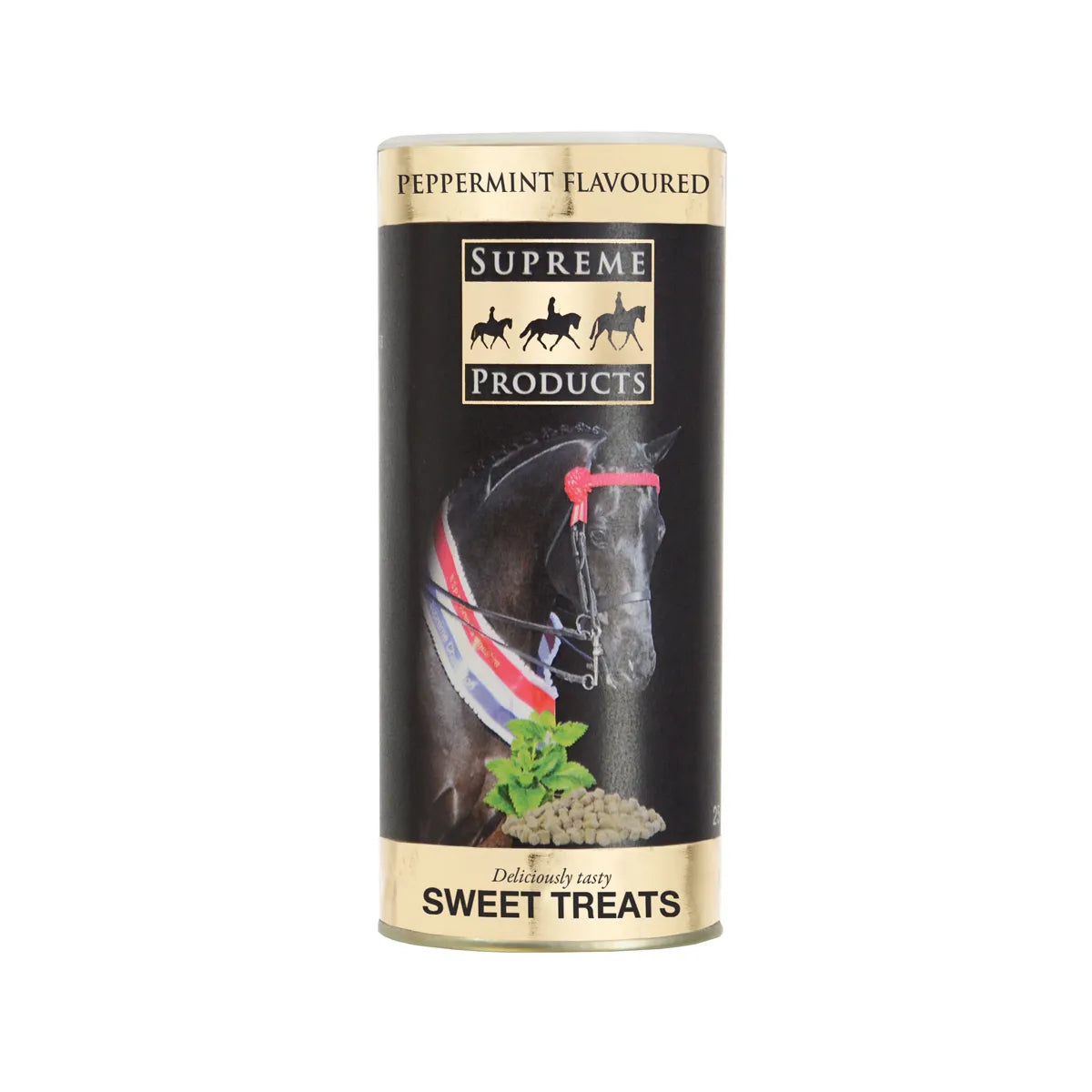 Supreme Products sweet treats can for horses on a white background