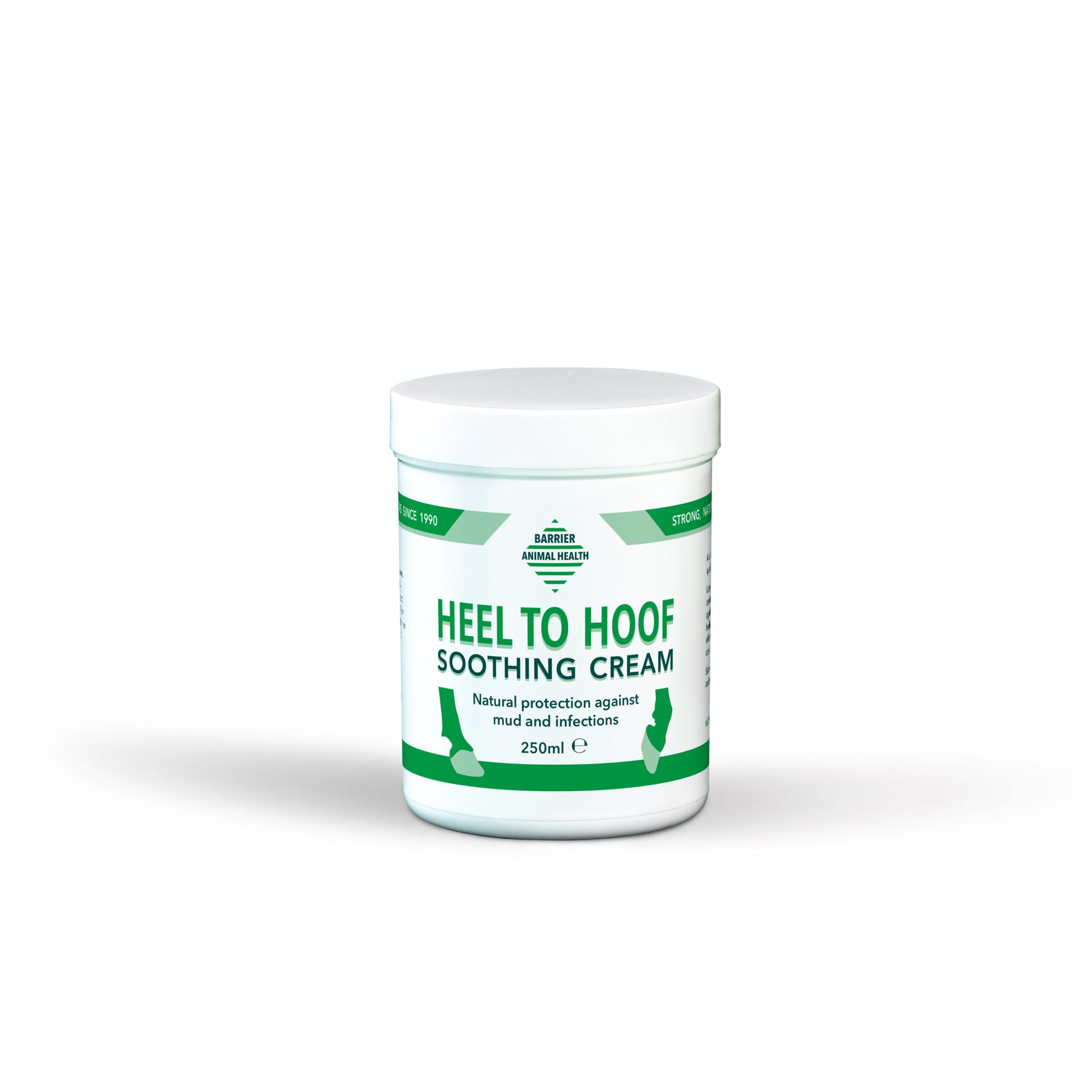 Jar of Heel to Hoof Soothing Cream for horses on a white background