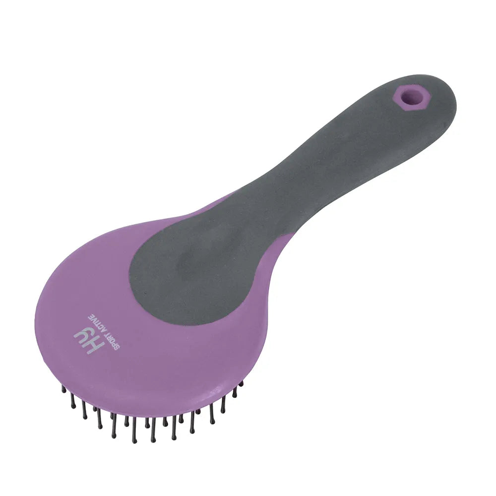 Lilac and grey horse mane and tail grooming brush on a white background